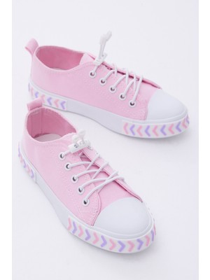 Tonny Black Çocuk Unisex Pembe Rahat Kalıp Ok Detaylı Lastik Bağcıklı Kumaş Spor Ayakkabı