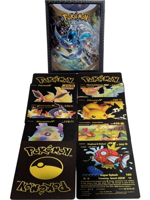 UDATOYS Pokemon Kartları Kabartmalı Card Fosforlu Plastik Kart Seti 10LU Siyah
