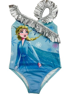 Lolli Boom Kids  Kız Çocuk Lame - Gümüş Geçiş Detaylı Son Sezon Karikatür Çizim Frozen Desen Tarz Mayo