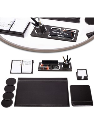 İsimlik Sepeti Atlas Gümüş Deri Sümen Takımı Seti 9 Parça Masa İsimliği Hediye İçin Şık Tasarım