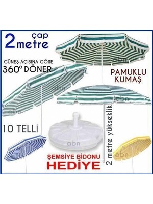 abnturk 2 Metre Çapında Pamuklu Kumaş Bahçe Şemsiyesi Su Bidonu Hediye ile 360° Açı Verme Özelliği