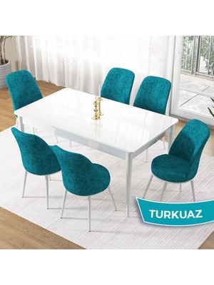 Canisa Concept Pir Serisi, 80X130 Sabit Beyaz Mutfak Masası Takımı ve 6 Sandalye