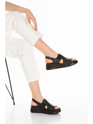 M&B COLLECT İç Dış  Deri Ortopedik Platform Taban Kadın Sandalet