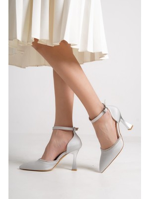 Modabuymus Topez Gümüş Taşlı Stiletto Topuklu Abiye Ayakkabı10
