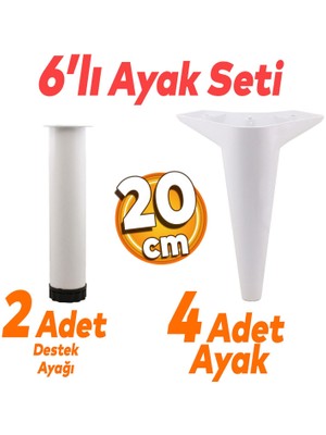 Badem10 Aspen 6'lı Set Mobilya Tv Ünitesi Çekyat Koltuk Kanepe Baza Destek Ayağı Ayakları 20 Cm Ayak Beyaz