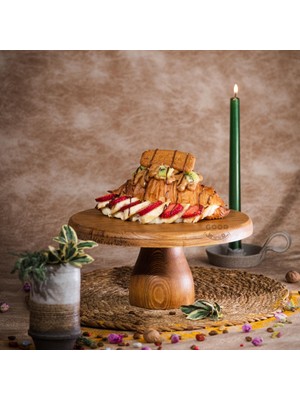 Goodwood Lucca Ahşap Ayaklı Yuvarlak Pasta Sunum Servis Tabağı 25 cm Çam Masif Malzemeden