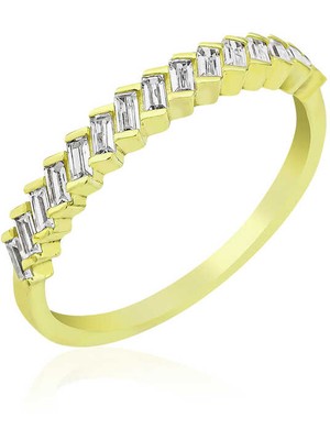 Stil Love ​​gümüş Gold Sıralı Baget Taşlı Bayan Yüzük