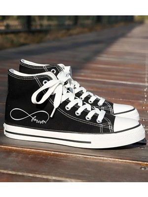 Lideral Unisex Günlük Keten Rahat Bilekli Siyah Uzun Convers Sonsuz Aşk Baskılı Sneaker Spor Ayakkabı