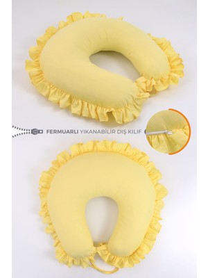 Umaybebek Emzirme Yastığı Minderi, Pamuk Kumaş - Sarı Fırfırlı