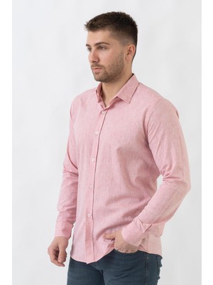 White Stone Malta G2303 Keten Regular Fit Pamuklu Gömlek Kırmızı