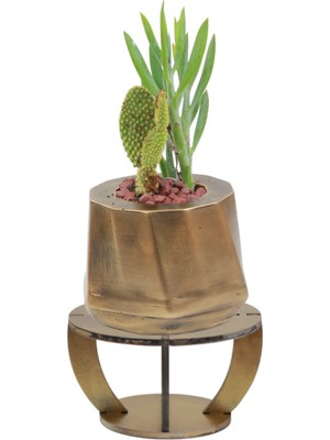 Evene Ahşap Ayaklı Beton Saksı Dekoratif 1 Adet Kalın Çizgi Model