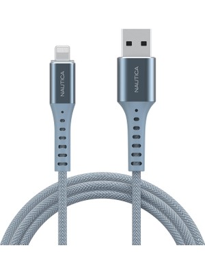 Nautica C65 Mfı Lightning To Usb-A 12W Örgülü Hızlı Şarj ve Data Kablosu 2.1m Mavi