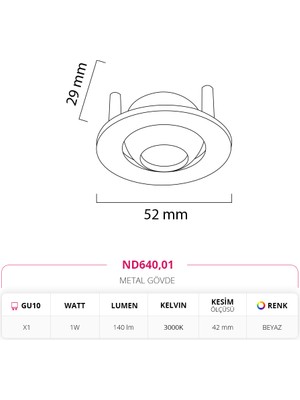 Nevo Sıva Altı Yıldız Spot Beyaz 1W 3000K Gün ışığı ND640