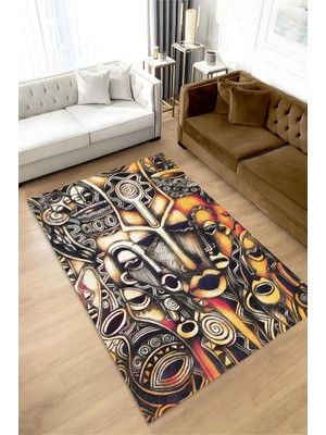 Homshtag Afrika Maskeleri Dokuma Tabanlı Yıkanabilir Dekoratif Halı