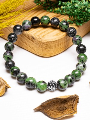 Tesbih Atölyesi Sertifikalı Aaa+ Orijinal Ruby Zoisite - Anyolit Taşı Bileklik - Gümüş Aparatlı