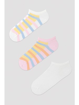 Renkli Çizgili 3lü Patik Çorap