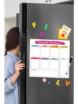 Dünya Magnet Haftalık Magnet Planlayıcı, Yazı Tahtası Pano + 2 Kalem