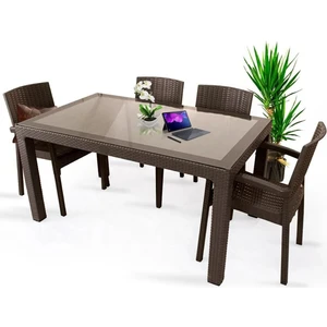 Rattan MAsa Takımı 70X100 Camsız Masa 4 Adet Rattan Sandalye Seti Bahçe Balkon Teras Takımı