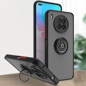 Huawei Nova 8i Için Yüzük Stand Mat Sert Silikon Telefon Kılıfı - Siyah/kırmızı (Yurt Dışından)