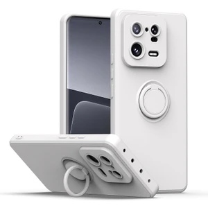 Xiaomi 13 Pro Için Ince Silikon Yüzük Stand Telefon Kılıfı - Beyaz (Yurt Dışından)