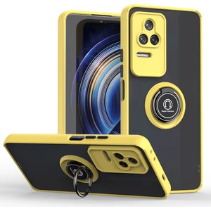 Xiaomi Redmi K50 / K50 Pro Için Yüzük Stand Mat Sert Silikon Telefon Kılıfı - Sarı (Yurt Dışından)