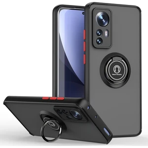 Xiaomi 12 / Xiaomi 12X Için Yüzük Stand Mat Sert Silikon Telefon Kılıfı - Siyah/kırmızı (Yurt Dışından)