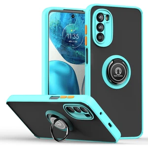 Motorola Moto G52 Için Yüzük Stand Mat Sert Silikon Telefon Kılıfı - Açık Mavi (Yurt Dışından)