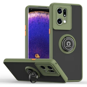 Oppo Find X5 Pro Için Yüzük Stand Mat Sert Silikon Telefon Kılıfı - Yeşil (Yurt Dışından)