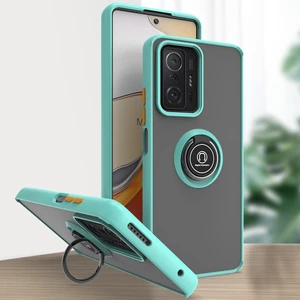 Xiaomi 11T / 11T Pro Için Yüzük Stand Mat Sert Silikon Telefon Kılıfı - Açık Mavi (Yurt Dışından)