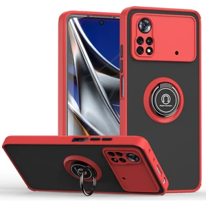 Xiaomi Poco M4 Pro 4g Için Yüzük Stand Mat Sert Silikon Telefon Kılıfı - Kırmızı (Yurt Dışından)