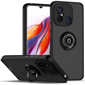 Xiaomi Redmi 12C Için Yüzük Stand Mat Sert Silikon Telefon Kılıfı - Siyah (Yurt Dışından)