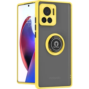 Motorola Edge 30 Ultra Için Yüzük Stand Mat Sert Silikon Telefon Kılıfı - Sarı (Yurt Dışından)