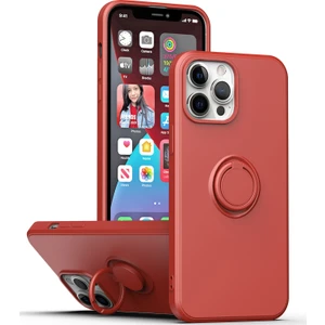 iPhone 13 Için Ince Silikon Yüzük Stand Telefon Kılıfı - Kırmızı (Yurt Dışından)