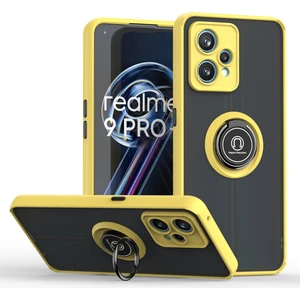 Oppo Realme 9 Pro Için Yüzük Stand Mat Sert Silikon Telefon Kılıfı - Sarı (Yurt Dışından)