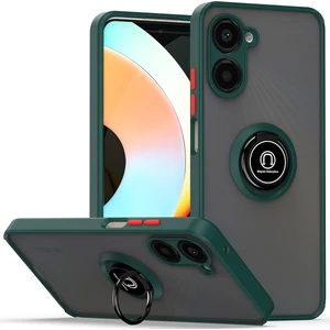Realme 10 Pro 5g Için Yüzük Stand Mat Sert Silikon Telefon Kılıfı - Koyu Yeşil (Yurt Dışından)
