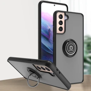 Samsung Galaxy S21 Plus 5g Için Yüzük Stand Mat Sert Silikon Telefon Kılıfı - Siyah (Yurt Dışından)
