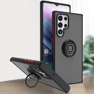 Samsung Galaxy S22 Ultra 5g Için Yüzük Stand Mat Sert Silikon Telefon Kılıfı - Siyah/kırmızı (Yurt Dışından)