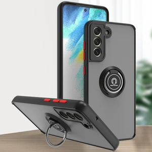 Samsung Galaxy S21 Fe 5g Için Yüzük Stand Mat Sert Silikon Telefon Kılıfı - Siyah/kırmızı (Yurt Dışından)