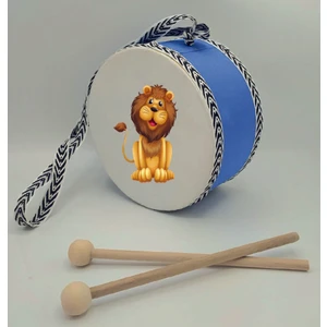Aslan Baskılı Deri Oyuncak Çocuk Davulu Mavi  (1-5 Yaş)