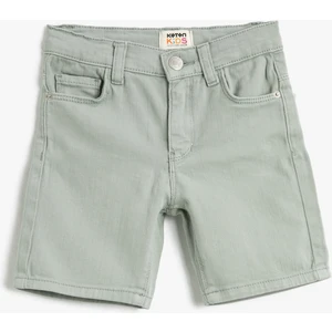 Kot Şort Basic Cepli Pamuklu Beli Ayarlanabilir Lastikli