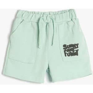 Şort Cepli Beli Bağlamalı Baskı Detaylı Pamuklu