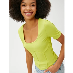 Crop Tişört Korse Görünümlü Kısa Kollu Bisiklet Yaka