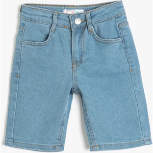 Kot Şort Bermuda Cepli Pamuklu - Slim Fit Beli Ayarlanabilir Lastikli