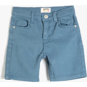 Kot Şort Basic Cepli Pamuklu Beli Ayarlanabilir Lastikli