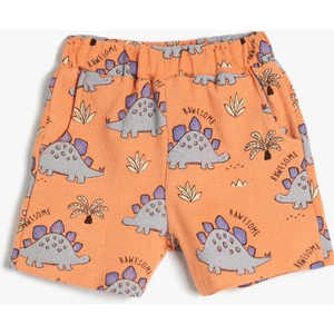 Şort Dinozor Baskılı Beli Lastikli Pamuklu