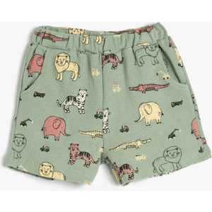 Şort Beli Lastikliı Cepli Dokulu Pamuklu