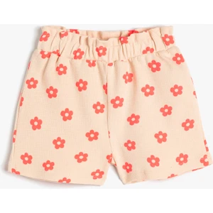 Şort Çiçekli Dokulu Beli Lastikli Pamuklu