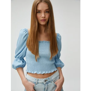 Crop Tişört Gipeli Balon Kollu Kare Yaka