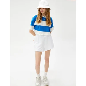 Crop Tişört Polo Yaka  Kolej Baskılı Kısa Kollu Pamuklu