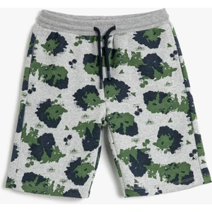 Şort Beli Lastikli Bağlamalı Baskılı Cepli